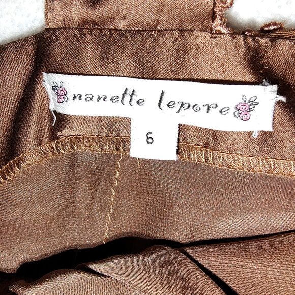 NANETTE LEPORE 100%SILK CAMISOLE WIDE LACE STRAPS EMPIRE WAIST TUCKS BRONZE SZ 6 - Picture 3 of 10